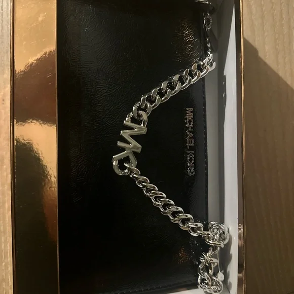 Michael Kors Black Chain Shoulder Bag Pouchette sm Jet set - Picture 7 of 8